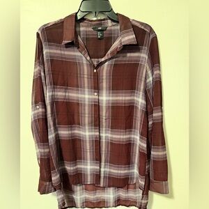 H&M Sheer Flannel Button Down EUC Size 12 Purple And White
